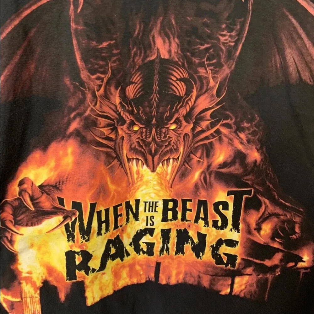 Vtg firefighter when the beast‎ is raging Tame it Gildan mens Sz S Black T-Shirt